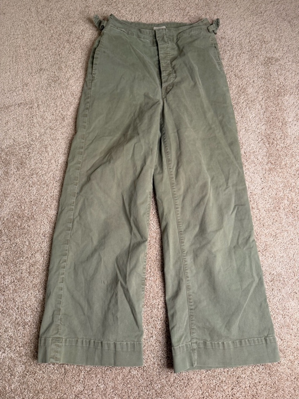 MOTHER Olive Green Wide Leg Cotton Pants